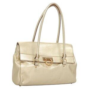 Salvatore Ferragamo Gancini Tote Bag Leather Gold Tone Gold Auth 131050